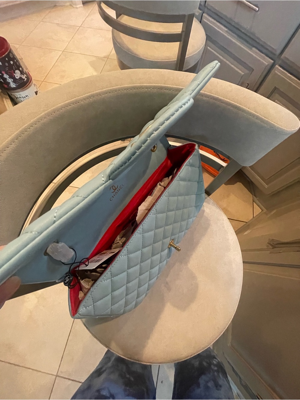 Quilted Classic leather Flap Bag - Light Blue - Picture 4 of 10